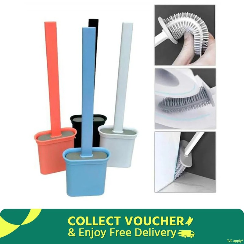 Toilet Cleaning Brush, Leak-Proof with Silicone Base & Quick-Drying Holder - Flat Head, Flexible & Soft (Multicolor)
