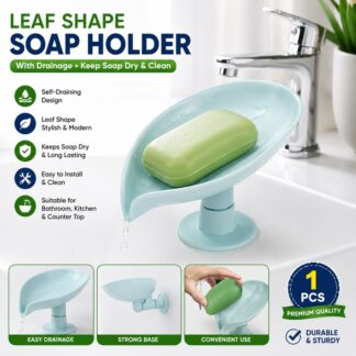 Elegant Silicone Leaf-Shaped Soap Dish Holder for Bathroom Counter Storage, Adjustable Suction Grip