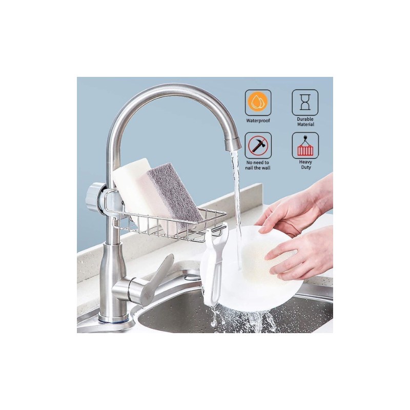 Faucet Sponge Holder for Kitchen Sink Caddy Storage Rack Holder Stainless Steel Dish Soap and Sponge Holder for Kitchen and Bathroom - Lifestyle Mall