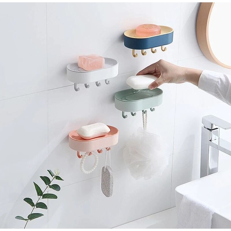 Creative Wall Mounted Soap Holder Box With Hook Door Soap Dish For Bathroom Products Tray Portable With Suction Cup 1 Pis
