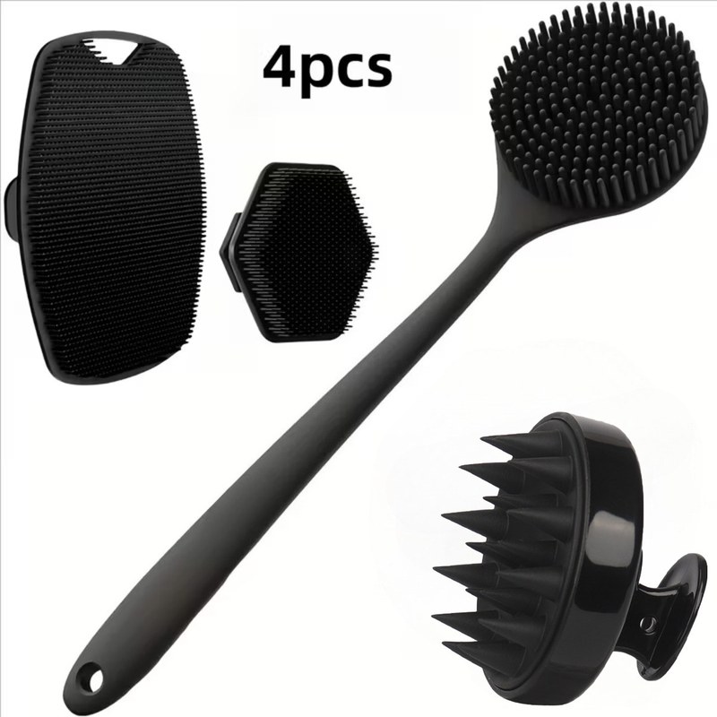 4PCS Set Silicone Body Scrubber Soft Exfoliating Brush for Face Gentle Shower Massage and Skin Cleansing Bathroom Accessories