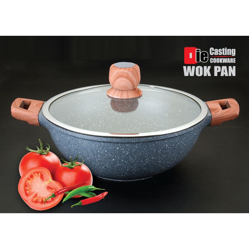 SKB Cookware DIE CASTING WOK PAN WITH LID Kitchen Items (Induction) 24cm / 26cm / 28cm - 1pcs