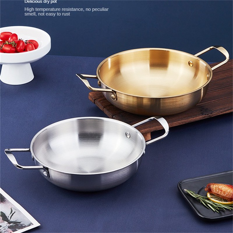 Stainless Steel Cookware Saucepan Dry Pots with Handle Home Cooking Paella Pan Seafood Rice Pot Picnic Snack Plates