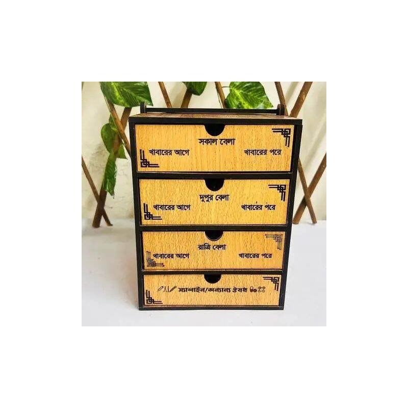 Premium Wooden 4-Layer Smart Medicine Organizer Box - Smart Tower Medicine Storage Box for Home Office