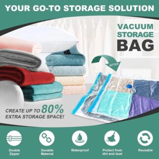 Vacuum Storage Bags( 4 Pack )with (1 Hand Pump) - Space Saver Solution for Home Organization Size 40*60/50x70/80x100/60x80cm