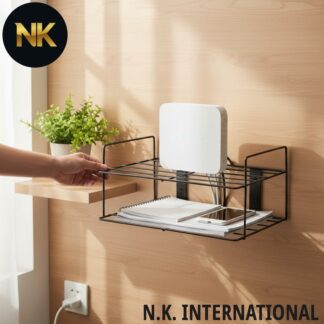 Premium Router Stand |  Metal Wire Wall Mounted Router Shelf Black, Space Saving Floating Bracket Holder for Wireless WiFi Routers, Set-Top Boxes, Small Media Players, Cable Manage