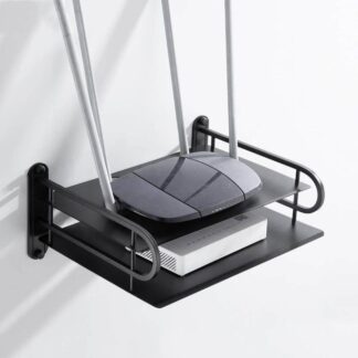2 Layer New Metal Wifi Router Stand Double Layer Wall Mounted Home decorator - (Black)