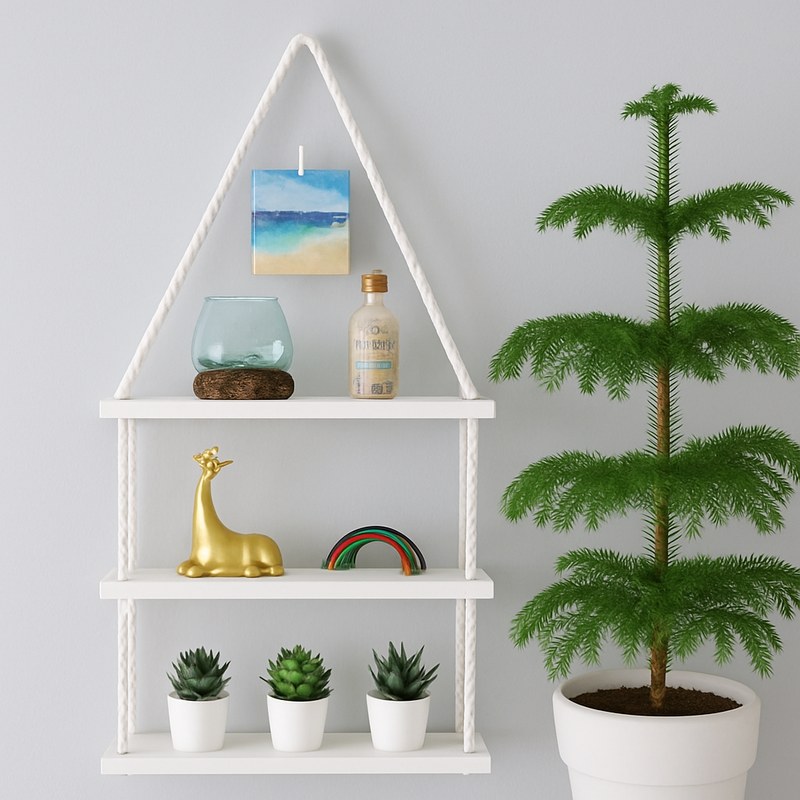 3 Layer Wall Hanging Rope Shelf – Handmade PVC Board Decorative Storage Rack for Home, Office & Balcony
