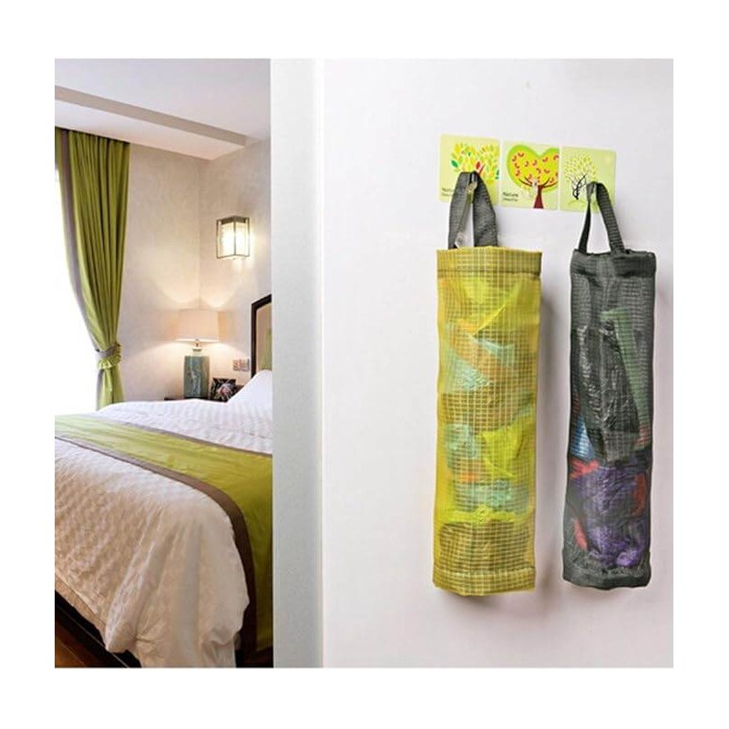 LRWEY Home Grocery Bag Holder Wall Mounted Storage Dispenser Plastic Kitchen Organizer Carry Case Holder Dispenser Mesh Hanging Bag Kitchen Storage for Carrying Bag, Plastic Bag