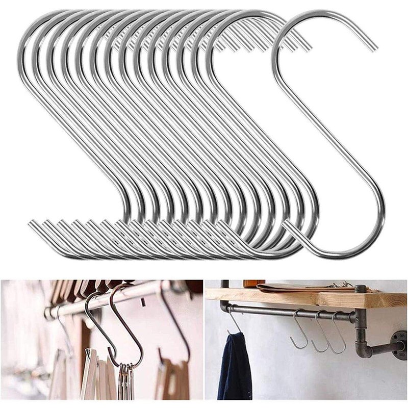 High-Quality S-Shaped Steel Storage Hooks, Heavy-Duty Closet Hangers for Home Organization in Kitchen & Bathroom