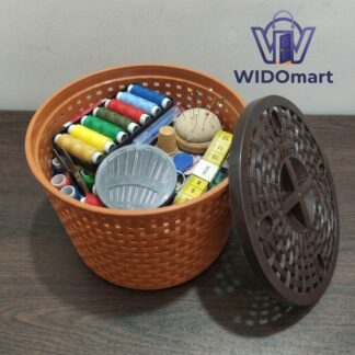 WIDO Multipurpose Round Storage Basket with Lid (8-10L)  Premium PP Plastic Rattan Design Organizer for Kitchen, Fruits, Vegetables, Sewing Kit & Home Tools – 28cm x 16cm