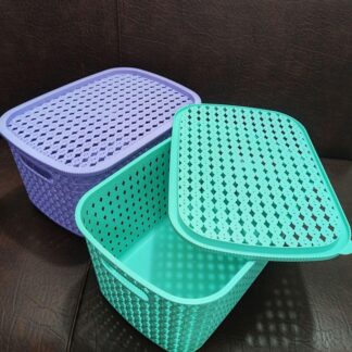 Multi Purpose Plastic Storage Basket with Lid  Large Capacity Durable Organizer Box for Food and Home Storage