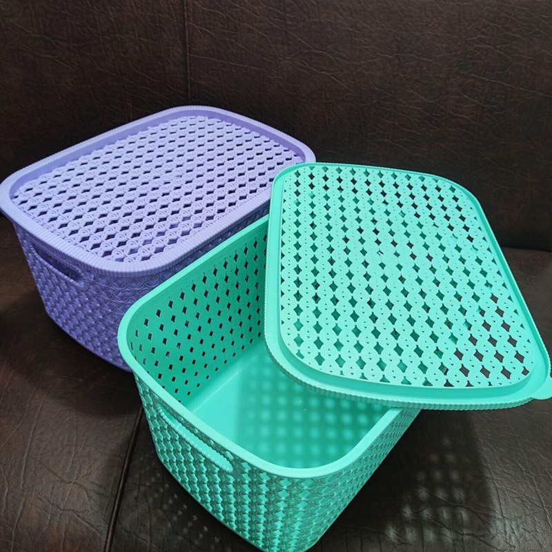 Multi Purpose Plastic Storage Basket with Lid Large Capacity Durable Organizer Box for Food and Home Storage
