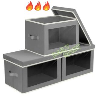 Large Capacity Cloth Storage With Lid Dustproof Cloth Storage Box Available on Green Shopping Pack of 3 pcsLarge Capacity Cloth Storage With Lid Dustproof Cloth Storage Box Availab