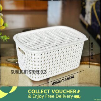 Plastic Storage Baskets, Kitchen Refrigerator Basket Bathroom Plastic Storage bin, Pink Weave Storage Bins with Handle for Pantry, Office, Freezer
