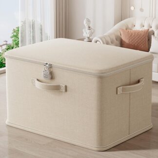 Lockable Storage Box, Odor Proof Stackable Container With Handle, Washable Shelf Baskets For Blanket Clothing Toys Home Organiza
