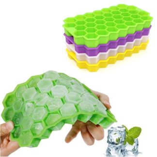 Durable Silicone Ice Cube Tray Mold – 37 Cavities, Honeycomb Shape, Stackable, Dishwasher Safe with Lid