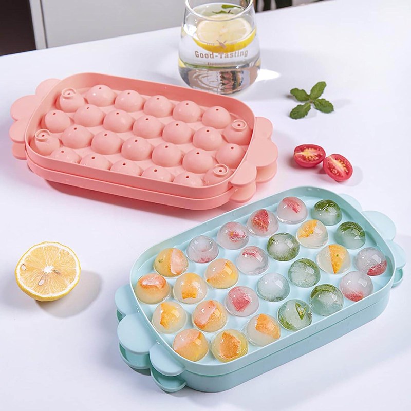 Ice Ball Tray, Cute Ice Tray,Ice Cube Case, Ice Cube Tray, Round, Easy to Remove, Freezer, Storage, Liquor Ice, Home Use, Lid Included, Durable, DIY Confectionery Tools, Kitchen Ut