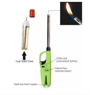 Refilable Gas Lighter with Refill Can for Kitchen Gas Stove Adjustable Metal Flame Lighter,BBQ Gas Lighter Gun Controllable Flame Speed for Candle, Diya and Barbecue(Multicoloured)