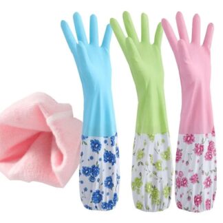 Winter Plush Gloves Lengthened Thickened PVC Sleeves Non-Slip Household Gloves Laundry Dishwashing Light Feature Kitchen Use Premium Multicolor Silicone Gloves – The Ultimate Prote