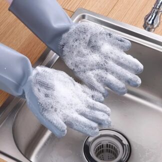 Dishwashing Cleaning Gloves Magic Silicone Rubber Dish Washing Gloves for Household Sponge Scrubber Kitchen Cleaning Tools [1 pair]